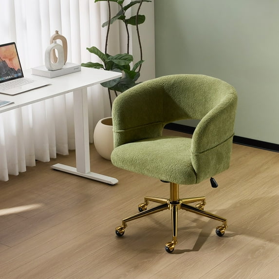 UBesGoo Modern Swivel Accent Chair, Flannel Makeup Vanity Chair, Highly Adjustable Desk Chair for Living Room Dorm Office, Green