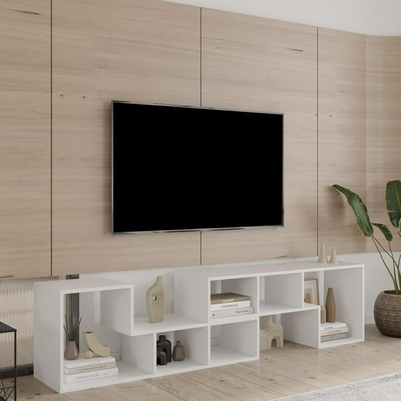 UBesGoo Modern TV Stand with DIY Shelf for TVs Up to 55" , Display Shelf,Bookcase for Living Room White