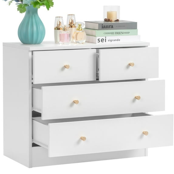 UBesGoo Modern Wood 4-Drawer Dresser Chest Bedside Table for Bedroom,Living Room,White