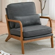 UBesGoo Modern Wood Club Chair Bronzing Cloth Fabric Fabric Upholstered Reading Accent Chair with Solid Wood Frame Dark Gray