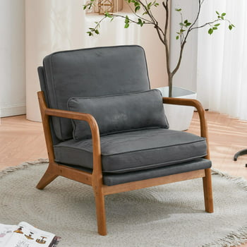 UBesGoo Modern Wood Club Chair Bronzing Cloth Fabric Fabric Upholstered Reading Accent Chair with Solid Wood Frame Dark Gray