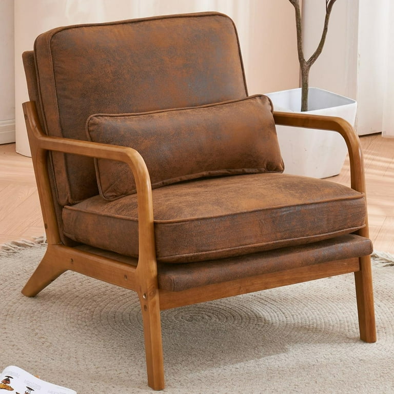 UBesGoo Modern Wood Club Chair Bronzing Cloth Fabric