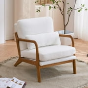 UBesGoo Modern Wood Club Chair Teddy Velvet Fabric Upholstered Reading Accent Chair with Solid Wood Frame Beige