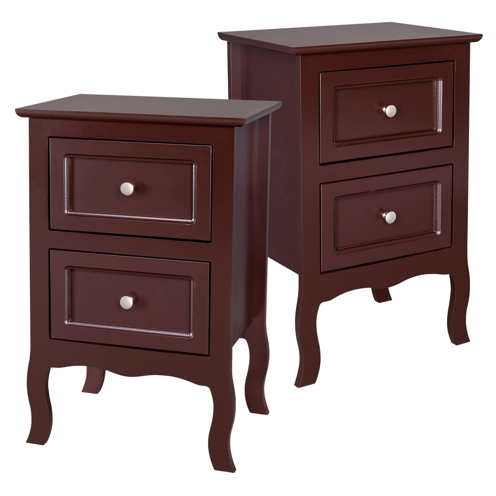 UBesGoo Nightstand, 2-Drawer Bedside Table, Wood End Side, Country Style Set of 2, Brown