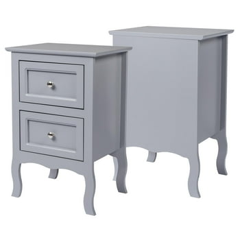 UBesGoo Nightstand, 2-Drawer Bedside Table, Wood End Side, Country Style Set of 2, Gray