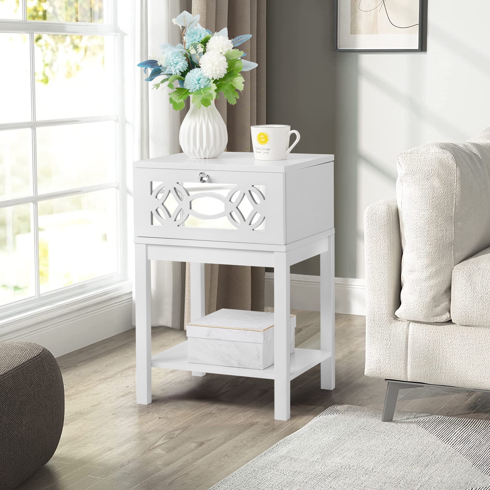 UBesGoo Nightstand with Drawer Bedside Table with Shelves End Table