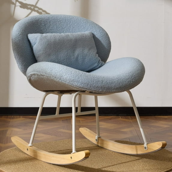 UBesGoo Nursery Rocking Chair, Modern Accent Chair with Padded Seat and Wooden Metal Frame, Teddy Fleece Upholstered Glider Rocker, Comfy Nest Style, Light Blue