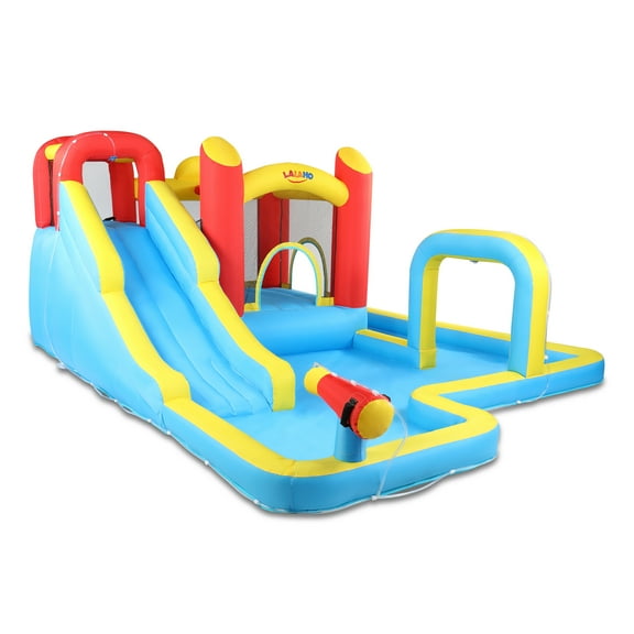UBesGoo Outdoor Inflatable Castle for Children with 450W Blower, Inflatable Bounce House with Water Gun & Slide & Jump Area & Climbing Wall
