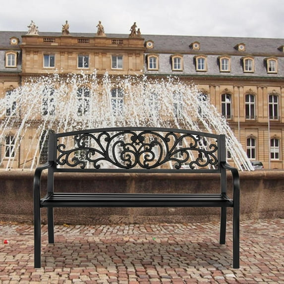 UBesGoo Outdoor Park Patio Seat Garden Leisure Iron Bench, Black