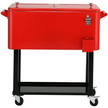 UBesGoo Outdoor Patio 80 quart Party Portable Rolling Cooler Wheeled Ice Chest Red