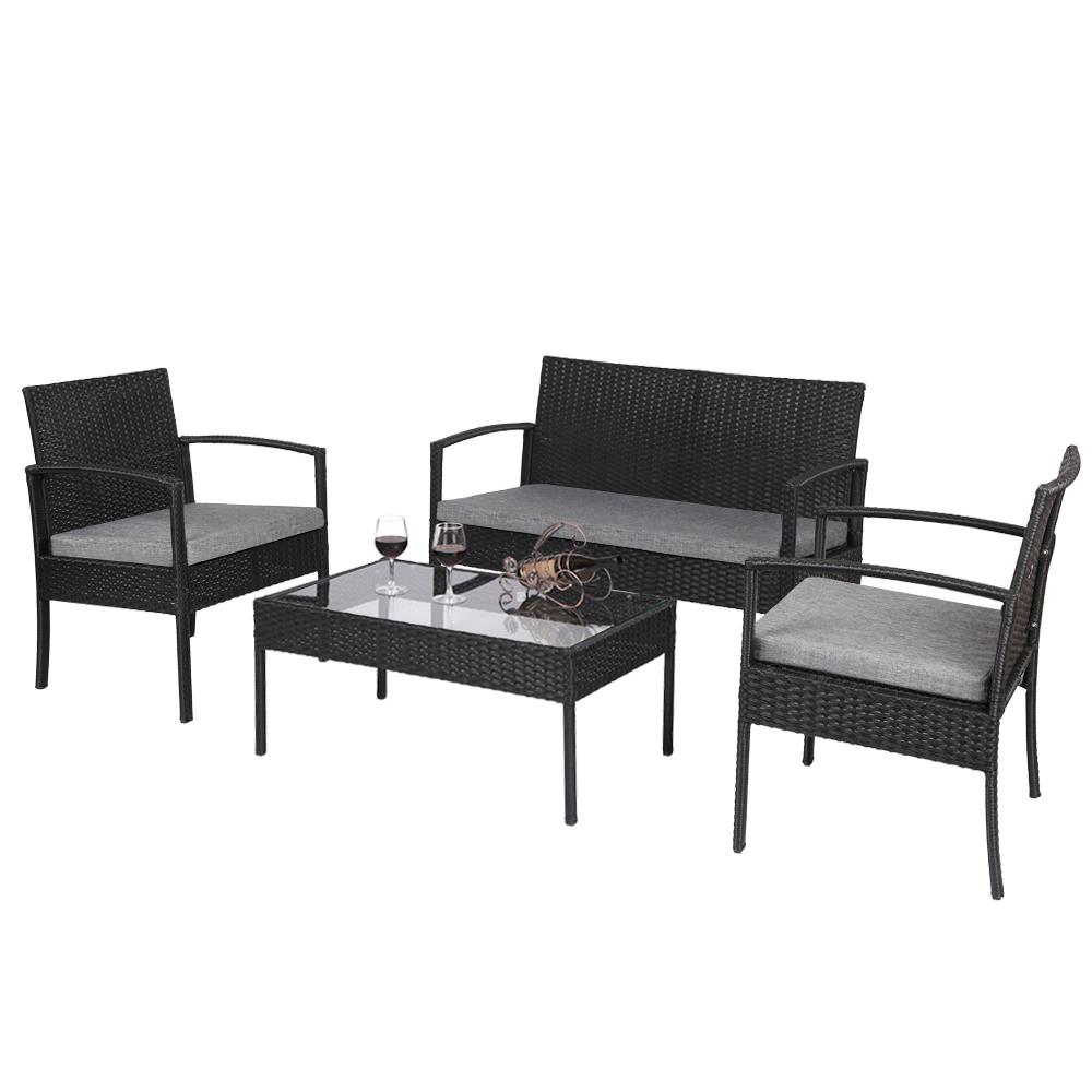 UBesGoo Outdoor Patio Dining Set 4-Piece Rattan Wicker Conversation Set ...
