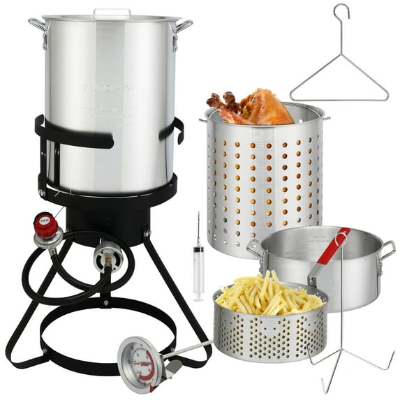 UBesGoo Outdoor Propane Fryer Pot Boiler 30qt & 10qt Pot Aluminum Turkey Fryer Outside