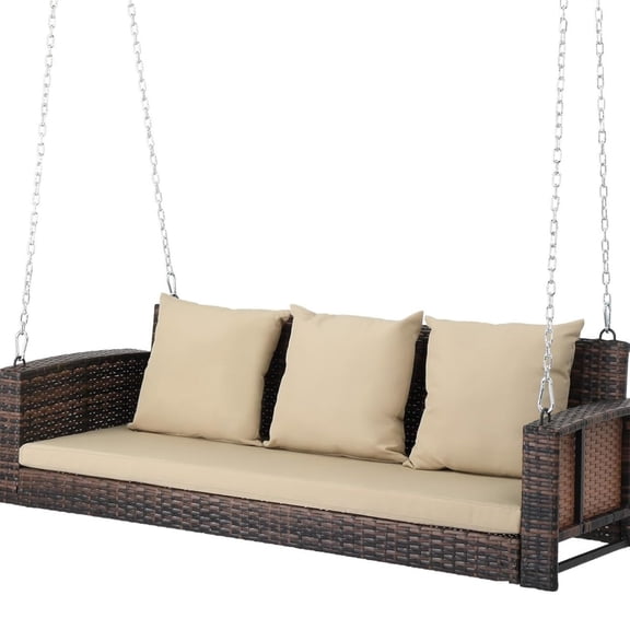 UBesGoo Outdoor Rattan Hanging Swing, Heavy Duty 800lb Wicker Bench with Cushions, 5FT Brown Design