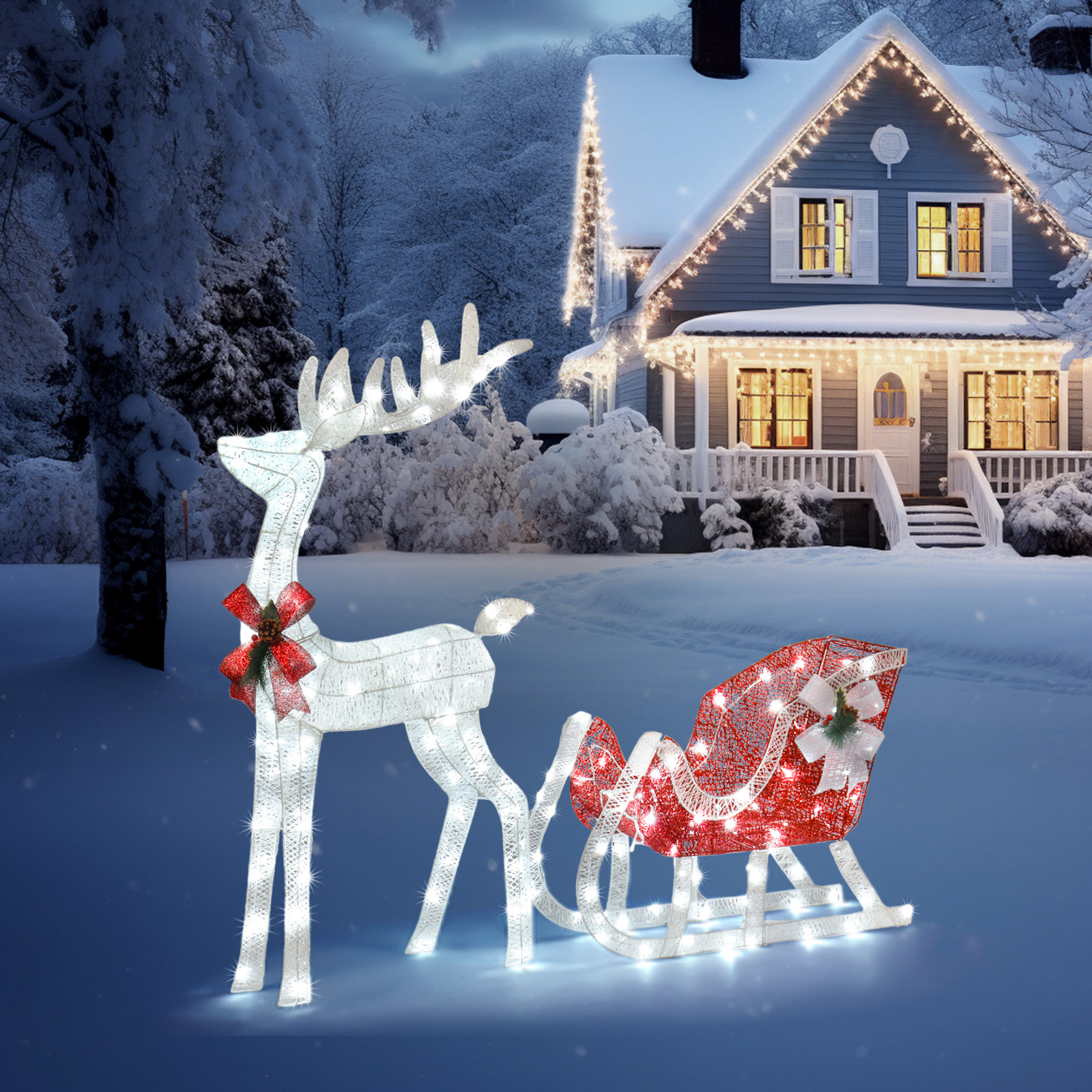UBesGoo 2 Piece Holiday Light Up Deer Set Christmas Light Up Reindeer