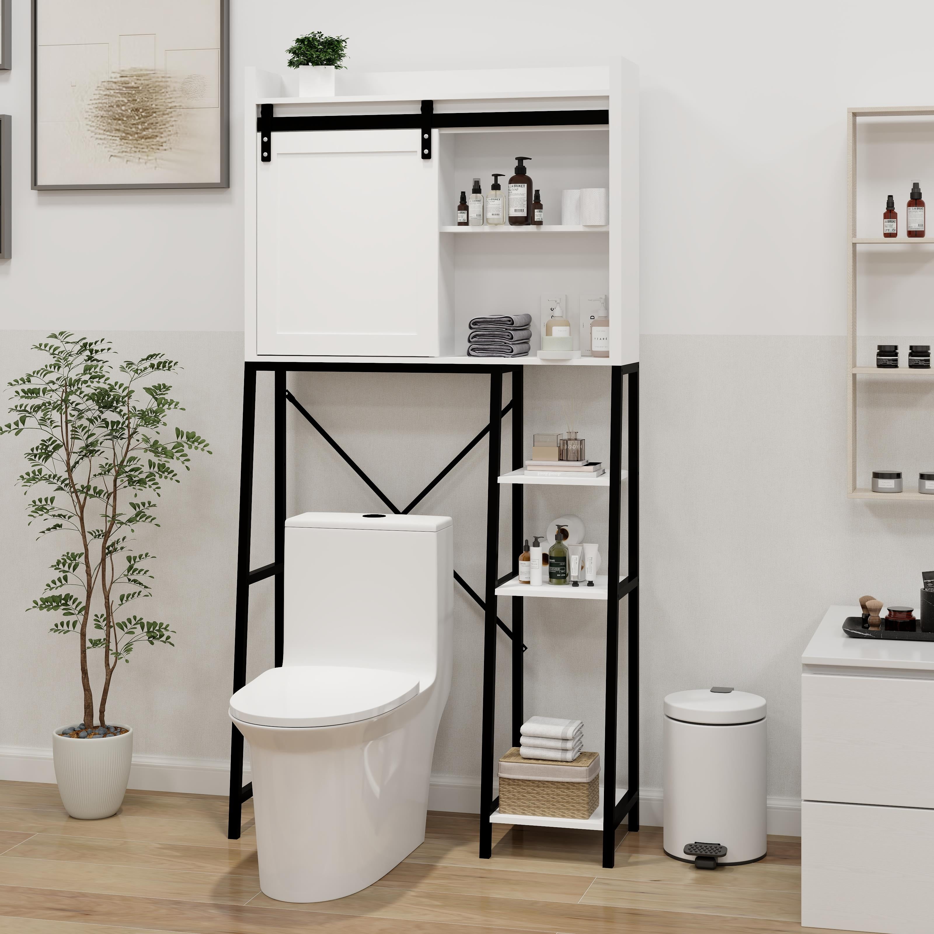 UBesGoo Over The Toilet Storage Cabinet Bathroom Rack with Sliding Barn ...