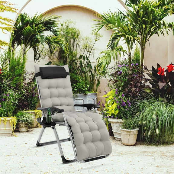 UBesGoo Patio Lounger, Zero Gravity Chair for Deck Lawn Beach, Outdoor Recliner, Black Chair with Grey Cushion