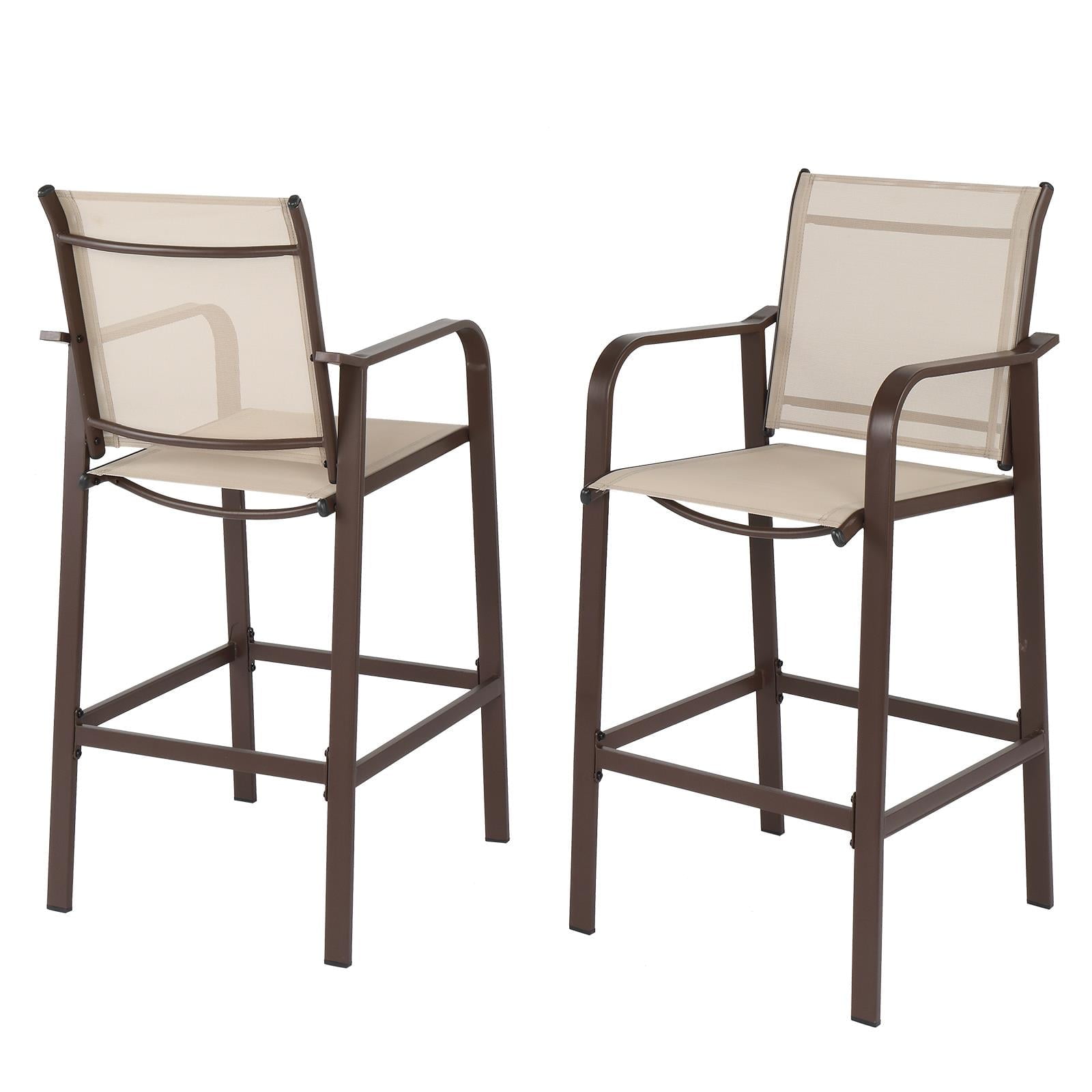Brown Iron Frame Beige Mesh Bar Height Armchair Set