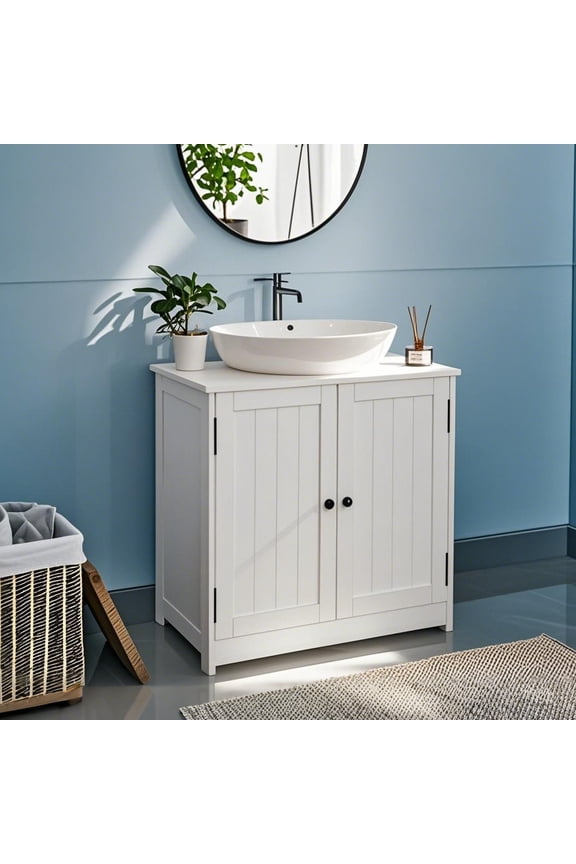 Pedestal Under Sink Storage, Top-Mount Bathroom Vanity Cabinet, 23.6"Lx11.4"Wx23.6"H, White