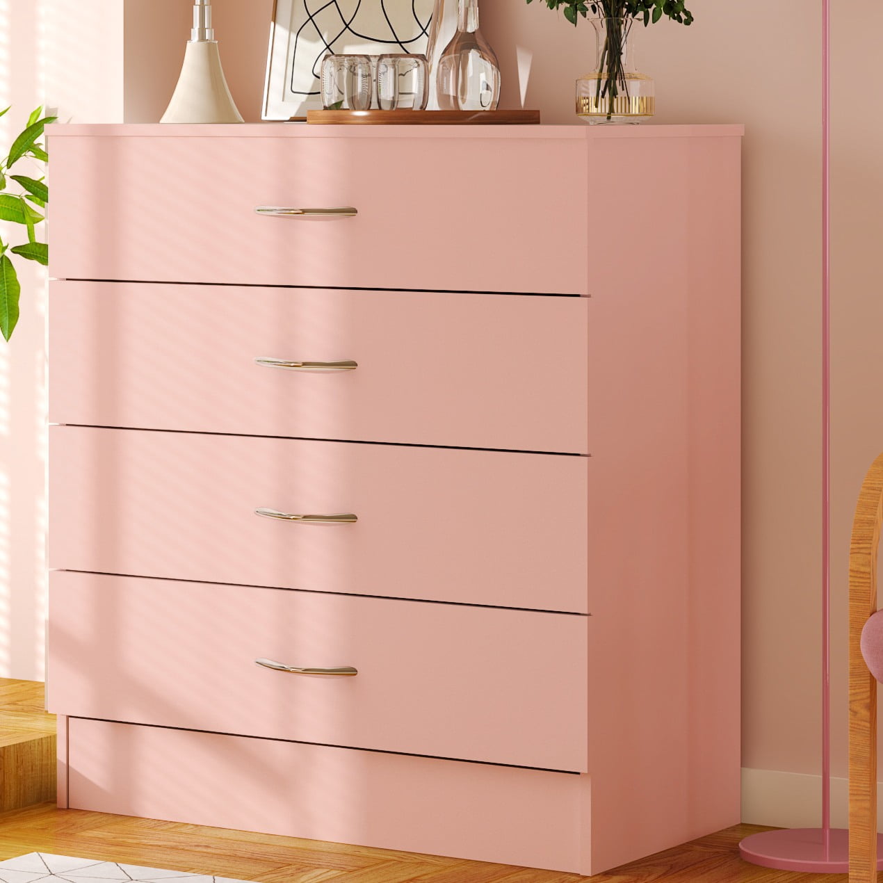 pink dresser for bedroom UBesGoo Chest of Drawers Wood Organizer Cabinet, 4 Drawer Nightstand Side Table, Furniture helping you keep clothes and accessories organized Pink Dresser for Bedroom with