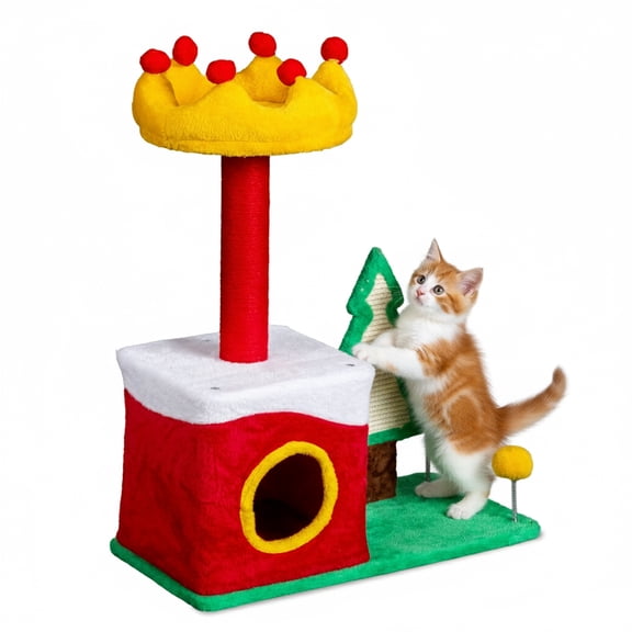 UBesGoo Plush Christmas Cat Tree, Festive Multi-Level Tower with Cozy Cat Condo & Scratching Surfaces