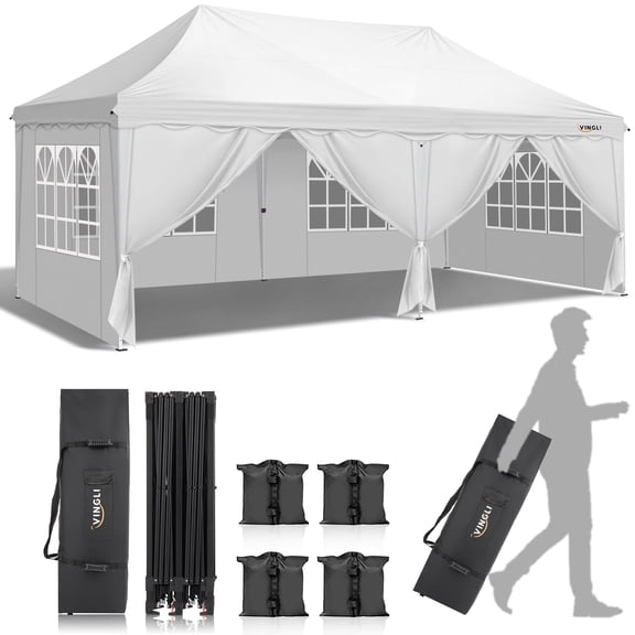 UBesGoo Pop Up Canopy Tent with 6 Sidewalls, Commercial Outdoor Tent Gazebo Party with Sandbags & Rolling Bag