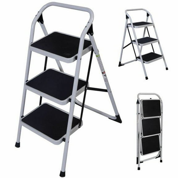 UBesGoo Portable 3 Step Ladder, Iron Folding Step Stool, w/330 lb. Capacity, for Home Office