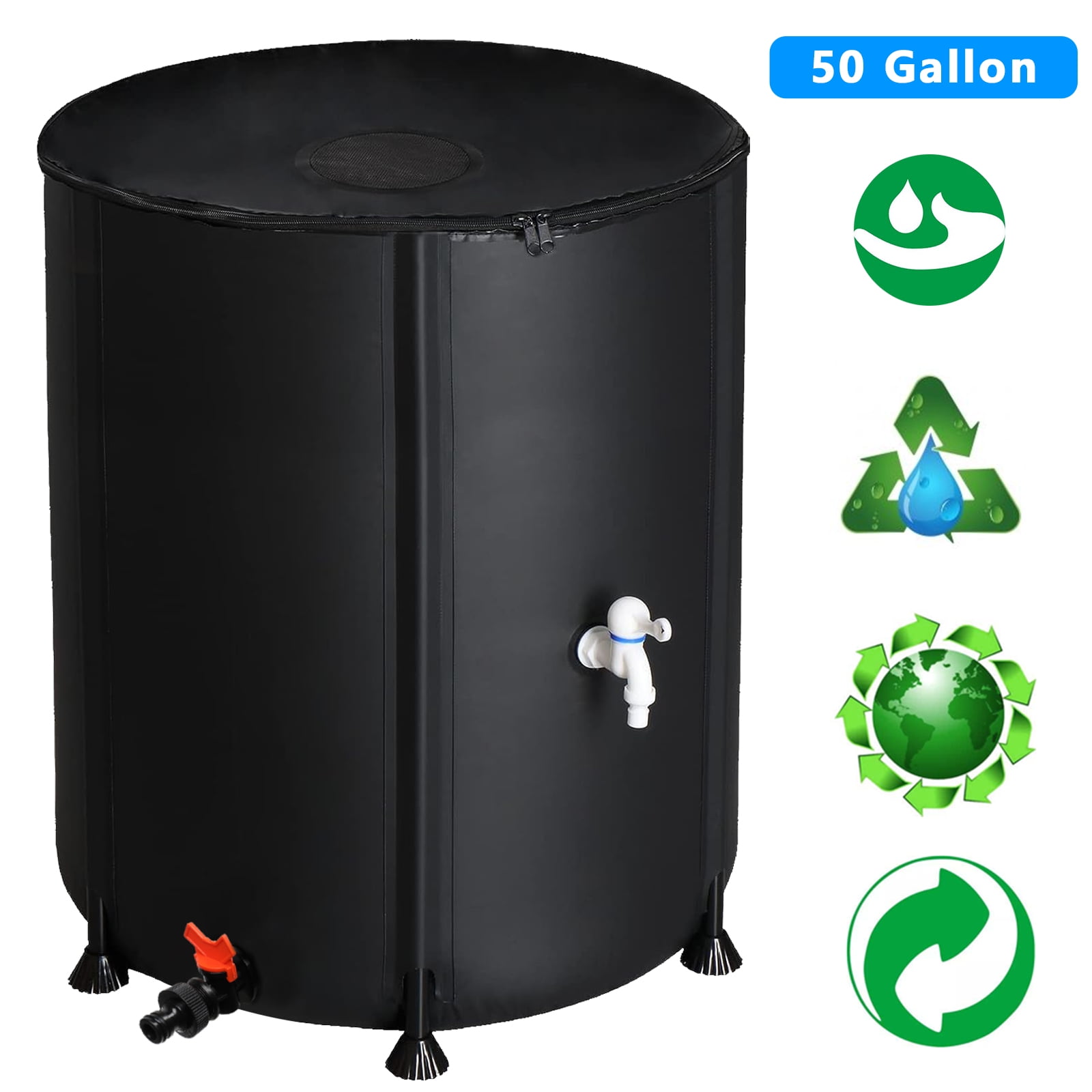 UBesGoo Portable Rain Barrel Capacity 50 Gallon Suible for Patio Farm Ranch Black
