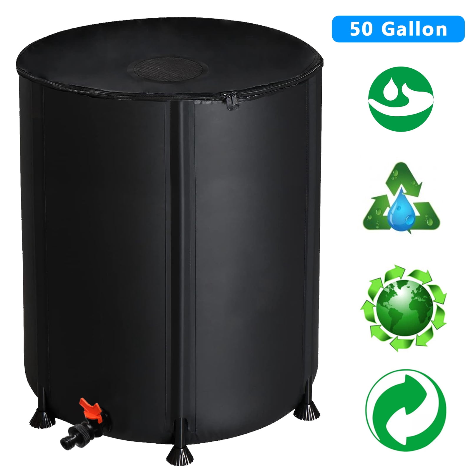 UBesGoo Portable Rain Barrel Capacity 50 Gallon Suible for Patio Farm Ranch Black