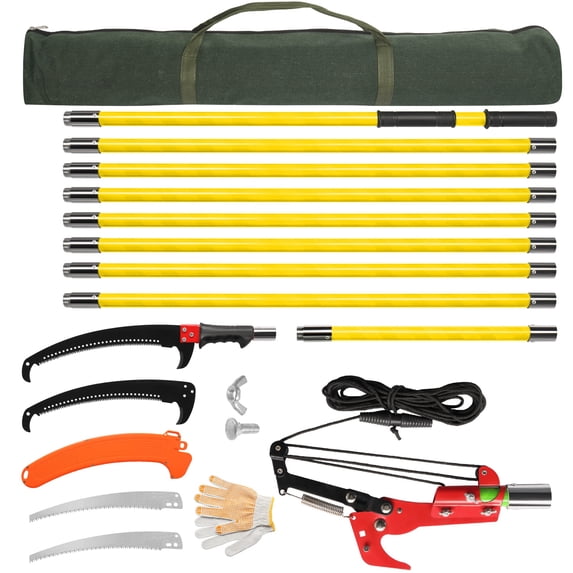 UBesGoo Professional Extendable 30ft Pole Saw - Heavy Duty Tree Trimmer with Sharp Steel Cutter & Carry Case, Yellow