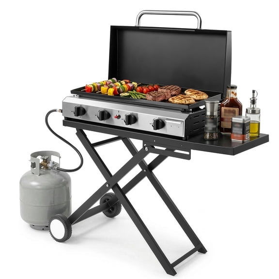 UBesGoo Propane Griddle Table Top Grill 4 Burner with Wheels Camping Griddle Portable Outdoors