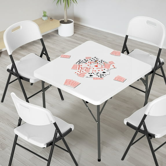 UBesGoo Protable 34in Folding Table, Square Full Table Top Plastic Table with Foldable Legs for Outdoor Indoor Kitchen Party Wedding Commercial Event, White