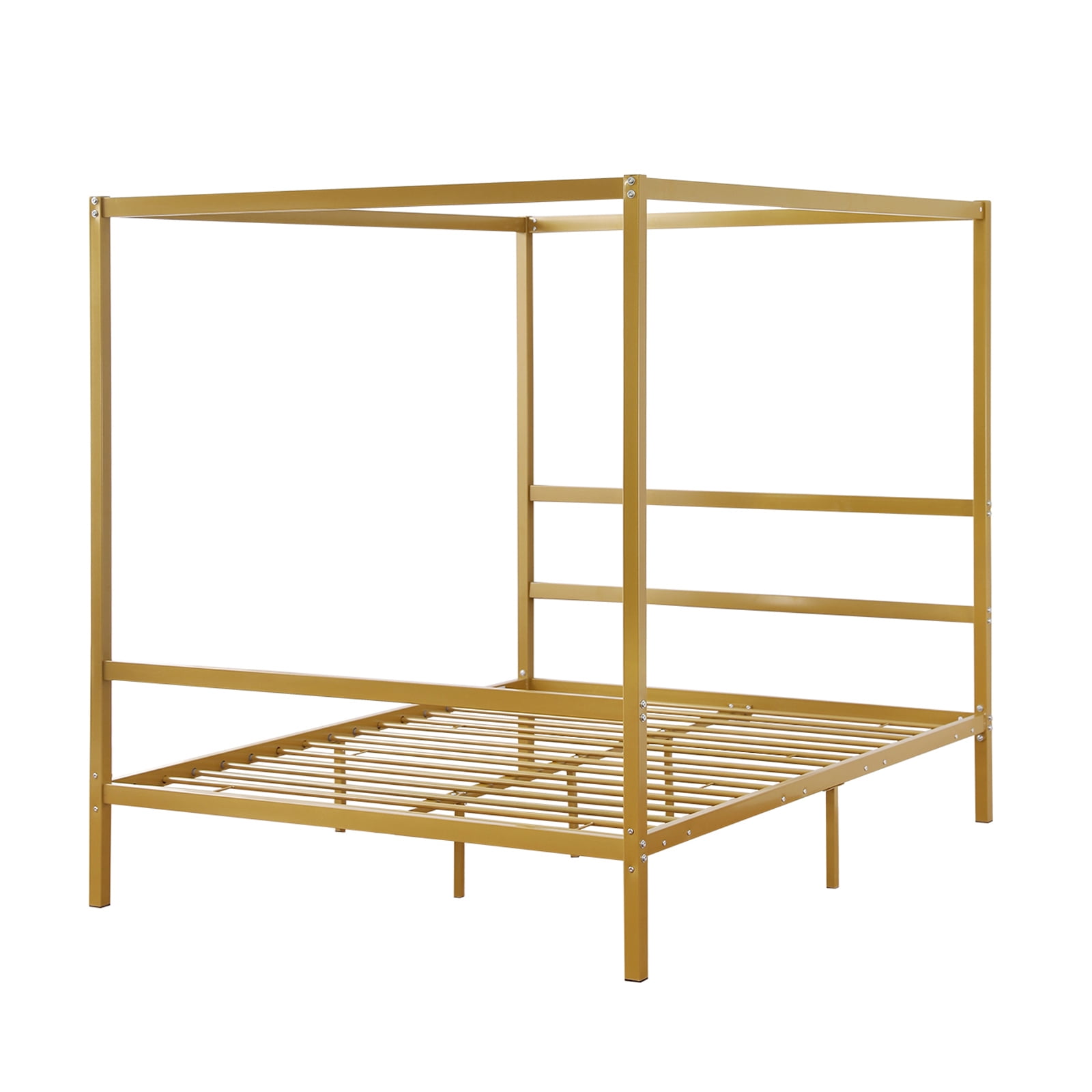 UBesGoo Queen Size Metal FourPoster Canopy Bed Frame with Wooden