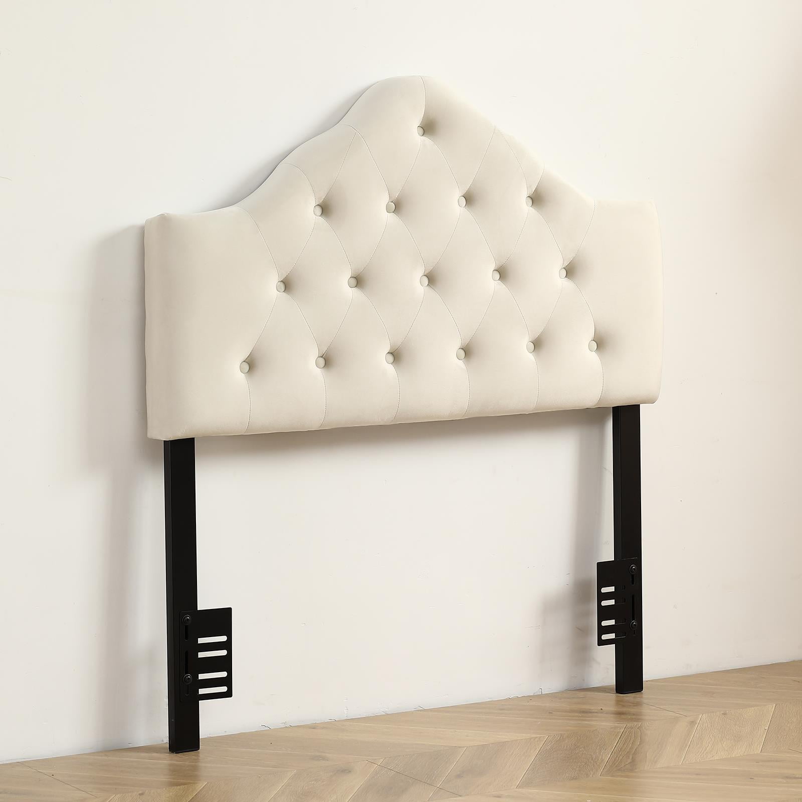 UBesGoo Queen Tufted Curved Soft Cover Headboard Frame,White
