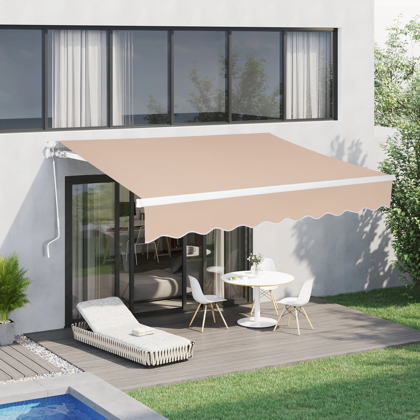 UBesGoo Retractable Patio Awning - Sand Khaki, Size 12 x 10 Feet