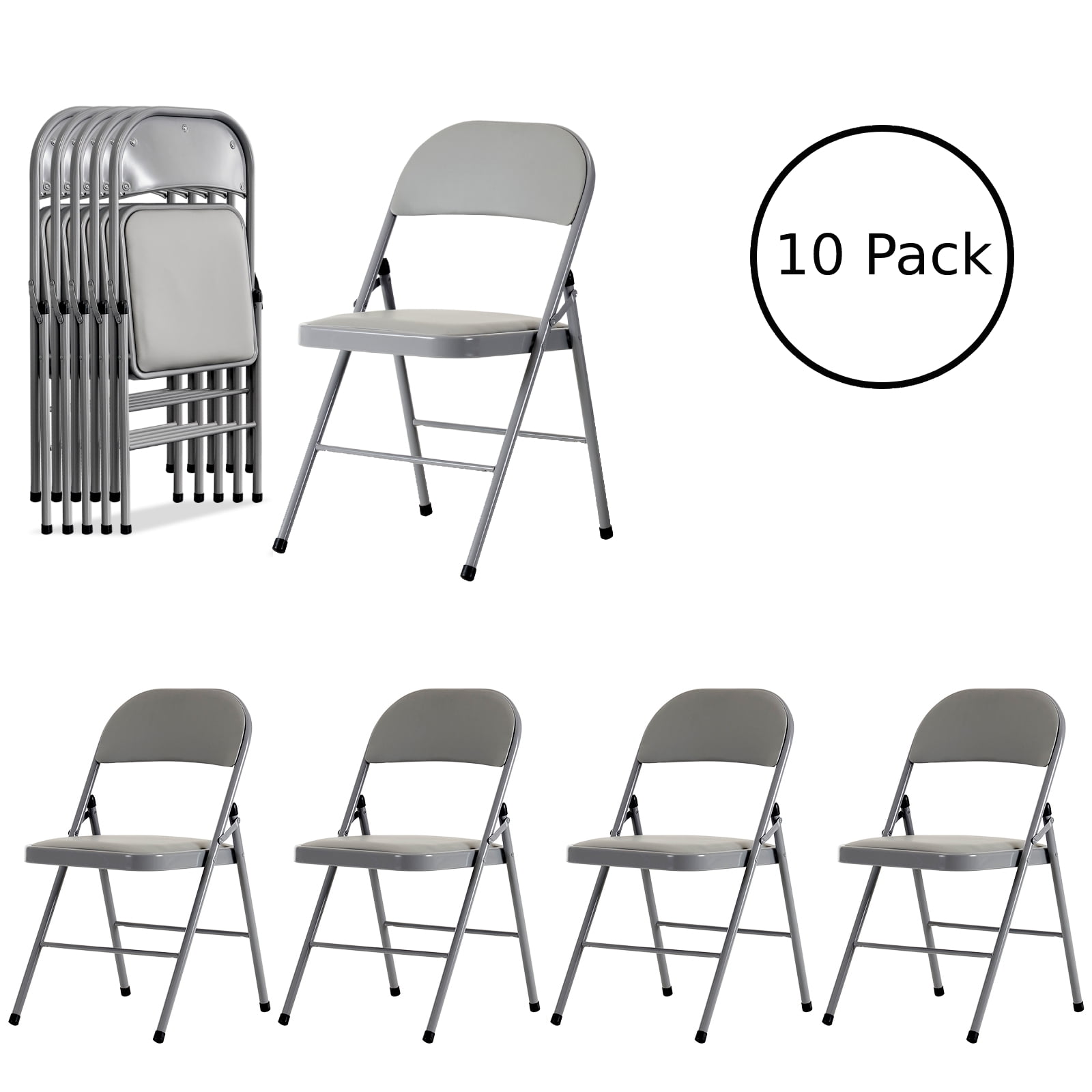 UBesGoo 10Pack Commercial Padded Folding Chairs, Portable Dining/Party