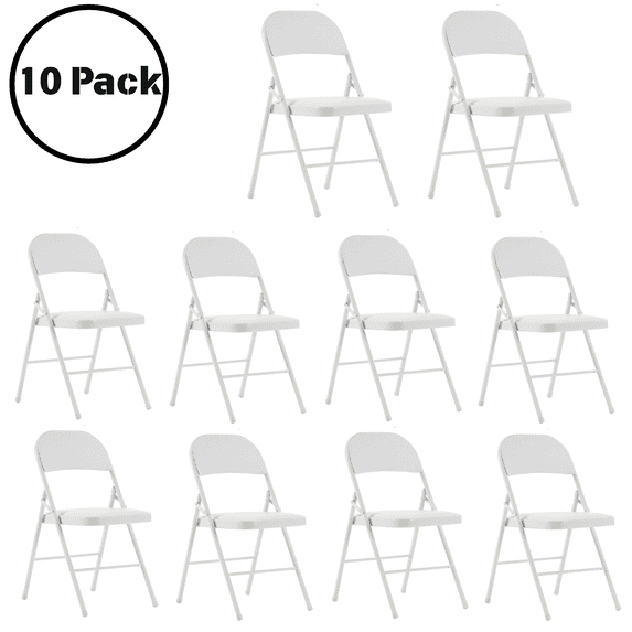 UBesGoo 10 Pack Folding Chairs, Vinyl Cushion Padded Lightweight Foldable Chairs Set of 10, Waterproof Collapsible Chairs for Outdoor Party, Home, Office, White