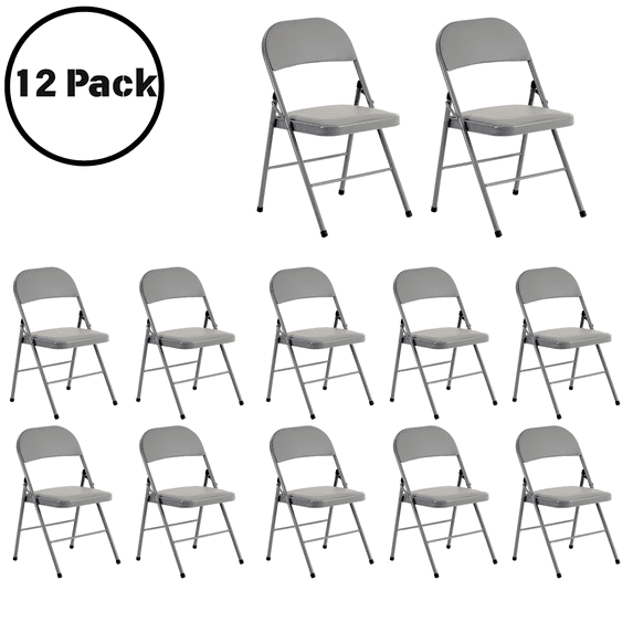 UBesGoo 12 Pack Folding Chairs, Vinyl Cushion Padded Lightweight Foldable Chairs Set of 6, Waterproof Collapsible Chairs for Outdoor Party, Home, Office, Gray