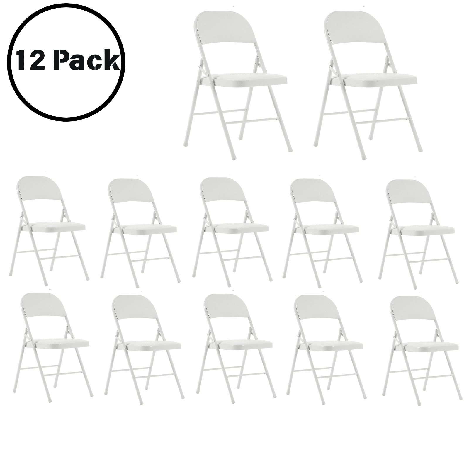 UBesGoo 12 Pack Folding Chairs, Vinyl Cushion Padded Lightweight Foldable Chairs Set of 6, Waterproof Collapsible Chairs for Outdoor Party, Home, Office, White