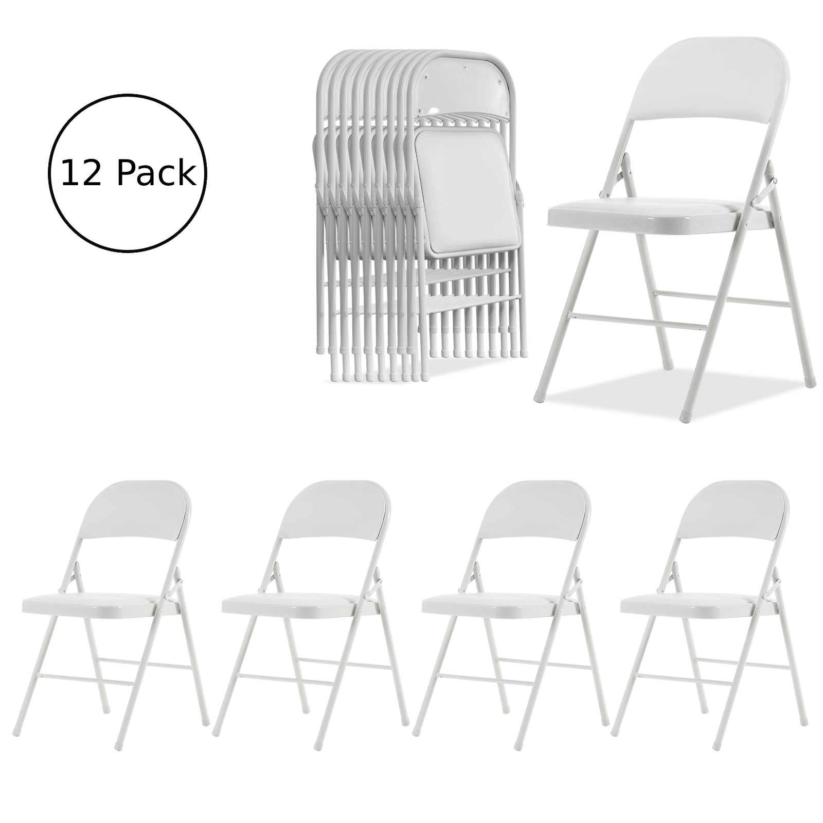 UBesGoo Set of 12 Padded Folding Chair Portable Dining Chairs Heavy Duty Party Chairs with Metal Frame White - image 1 of 10