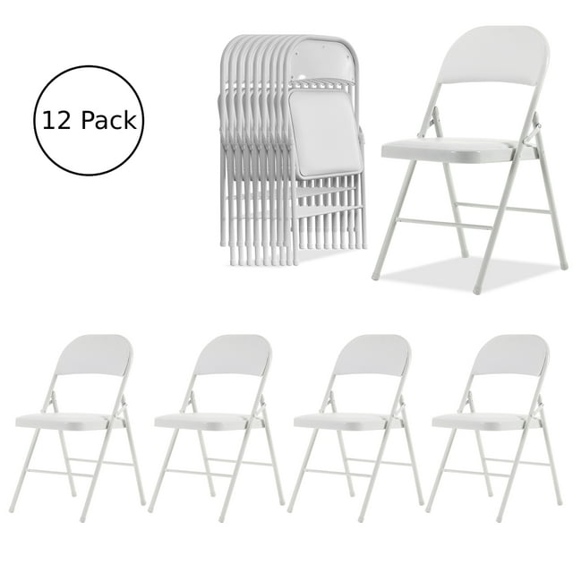 UBesGoo Set of 12 Padded Folding Chair Portable Dining Chairs Heavy Duty Party Chairs with Metal Frame White