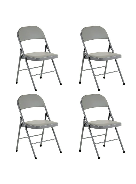 UBesGoo Set of 4 Padded Folding Chair Portable Dining Chairs Heavy Duty Party Chairs with Metal Frame Gray