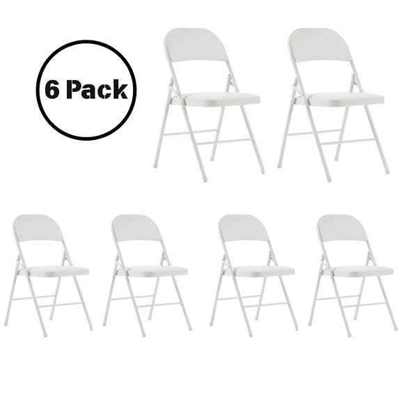 UBesGoo 6 Pack Folding Chairs, Vinyl Cushion Padded Lightweight Foldable Chairs Set of 6, Waterproof Collapsible Chairs for Outdoor Party, Home, Office, White