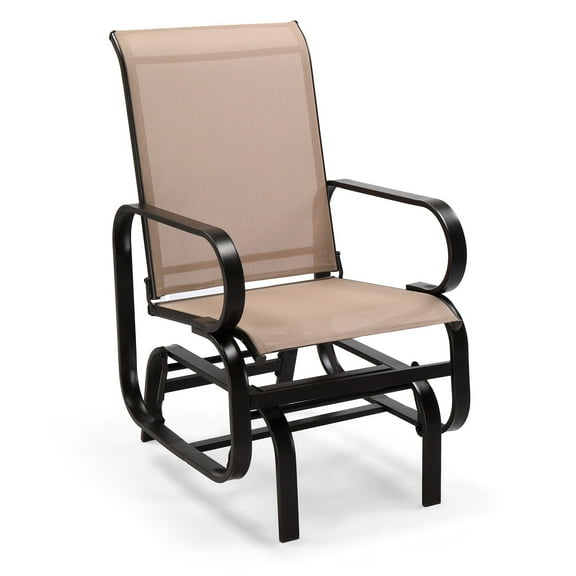 UBesGoo Single Patio Glider Chair - Outdoor Seat with Steel Frame & Tesslin Fabric,  for Porch Garden Balcony, Brown