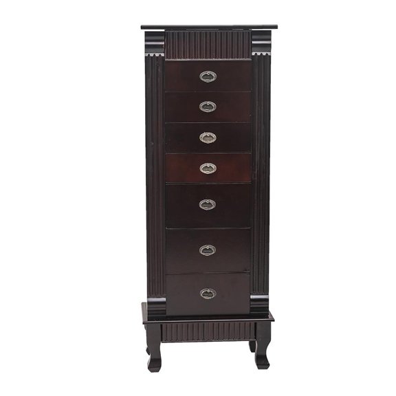 UBesGoo Standing Jewelry Armoire Cabinet Makeup Mirror and Top Divided Storage Organizer,Large Standing Jewelry Armoire Storage Chest Brown