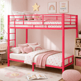 thumbnail image 1 of UBesGoo Steel Twin Over Twin Bunk Bed Frame, 14.8" Tall Guardrail, Space-Saving for Bedroom & Dorm Room, Sturdy for Adults, Pink, 1 of 7