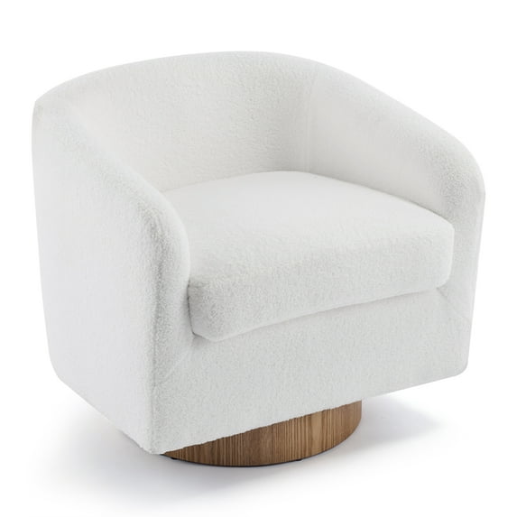 UBesGoo Swivel Accent Chair with High Resilience, Teddy Velvet Single Lounge Chair, Upholstered Club Armchair for Office Living Room, White