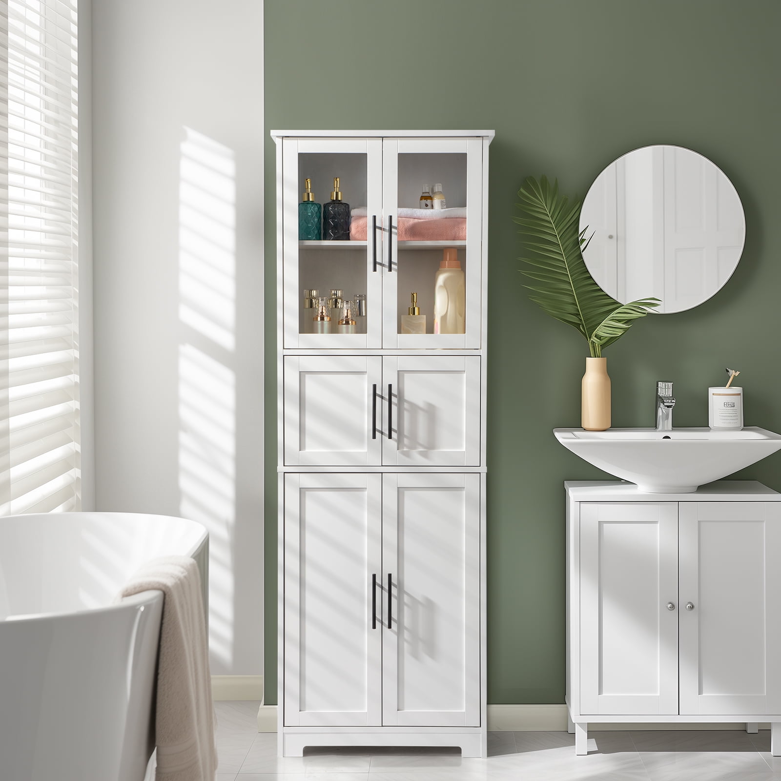 UBesGoo Tall Bathroom Cabinet Storage, Wooden Kitchen Hutch, Large Display Cabinet with 6 Doors ...