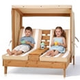 thumbnail image 1 of UBesGoo Toddler 2-Seater Patio Daybed with Canopy, Kids Wooden Outdoor Lounge with Cushion & Side Table, Brown Cedar Frame, 1 of 17