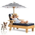 thumbnail image 1 of UBesGoo Toddler Patio Chaise Lounge Chair with Canopy Umbrella, Kids Wooden Sunbed with Cushion for Backyard, Teak Finish & Blue-White Striped Design, 1 of 18