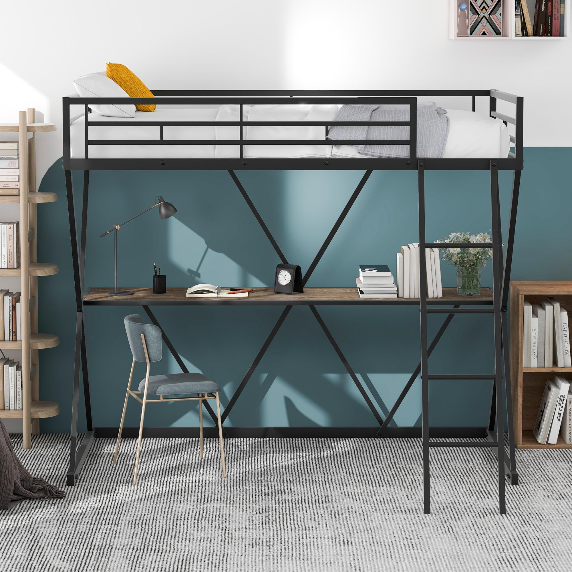 UBesGoo Twin Loft Bed with Desk, Bed Frame with Ladder and FullLength